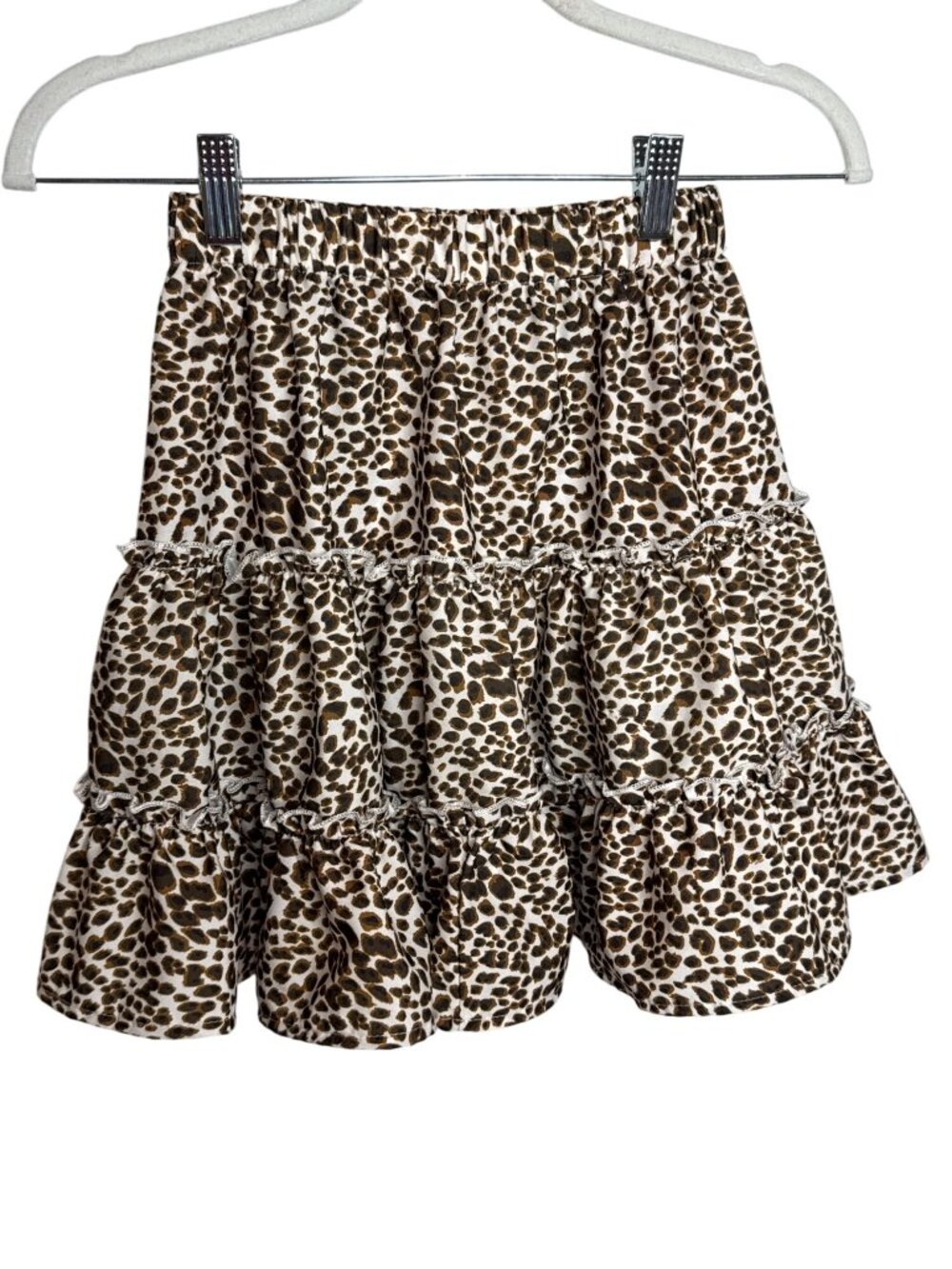 SHEIN Leopard Print Tiered Mini Skirt Womens XS Ruffle Cottagecore